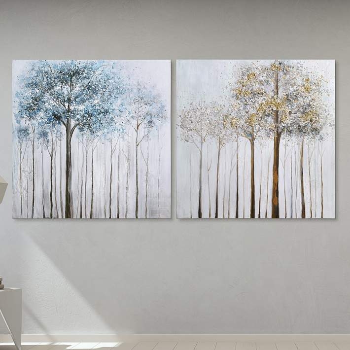 Wall Art Set: Abstract Forest Theme, Square Canvas Dappled Pattern
