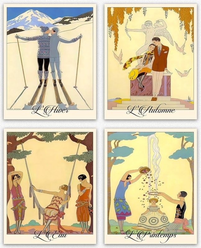 Wall Art Set Art Deco French Captions 1920s Fashion Illustration Prints