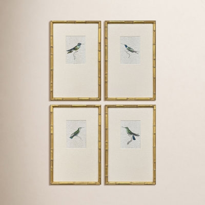 Wall Art Set Bamboo Style Frame Hummingbird Motif Vintage Botanical