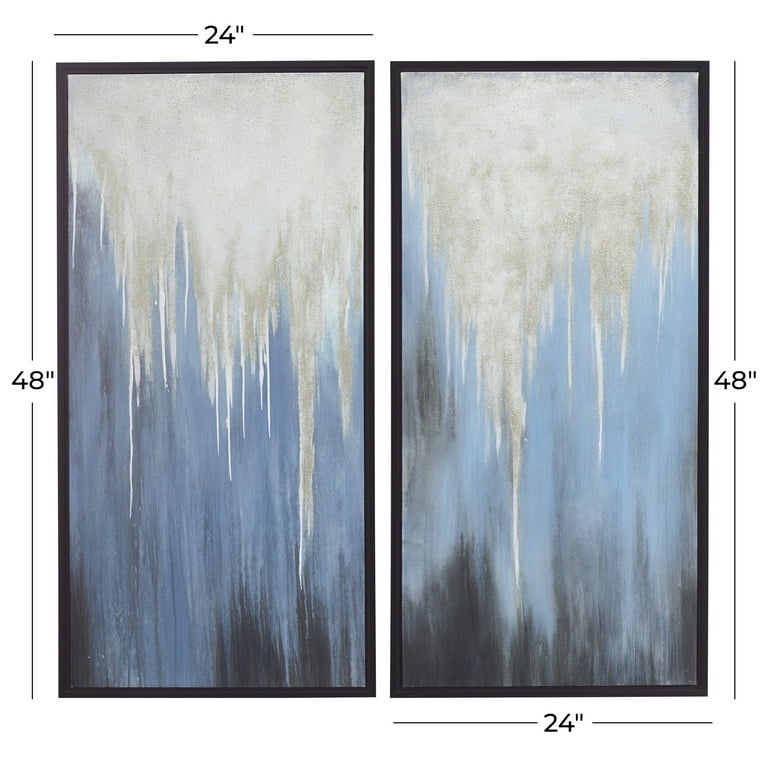 Wall Art Set: Blue Abstract, Vertical Orientation with Dripping Texture