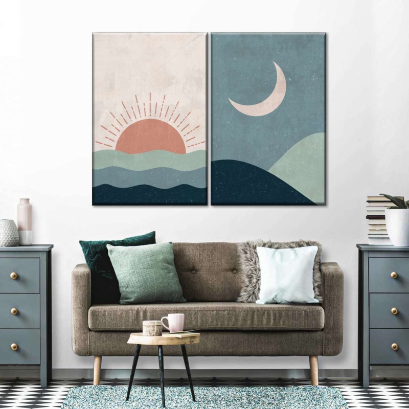 Wall Art Set: Boho Modern Sun and Moon Diptych Prints (60)