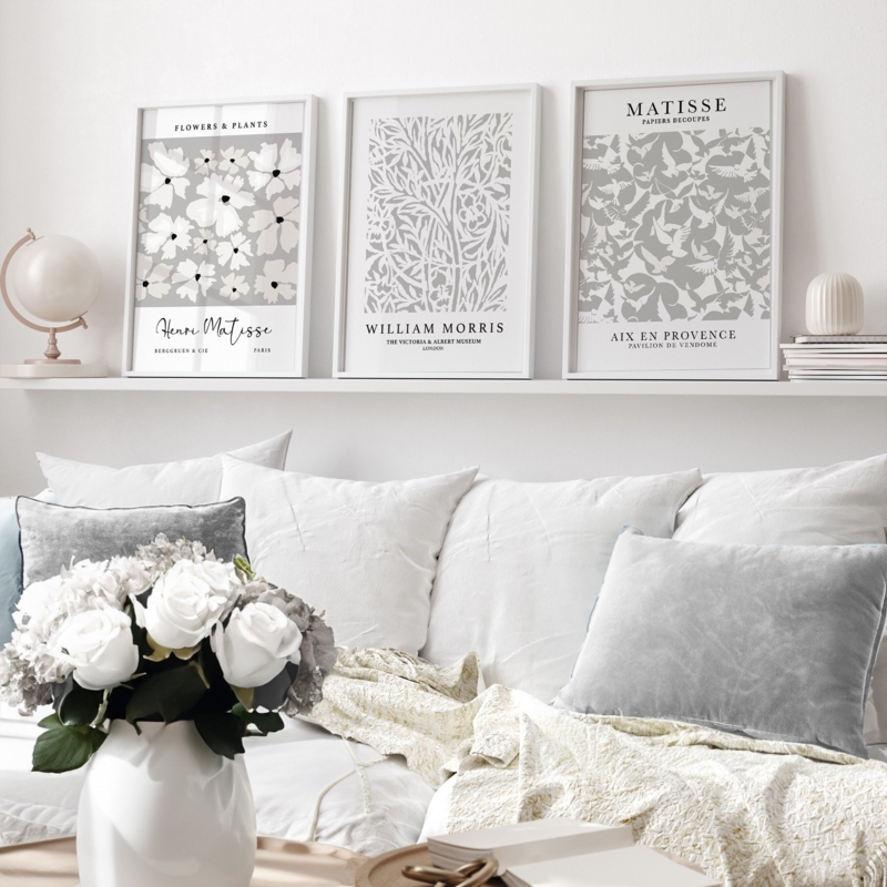Wall Art Set Botanical Prints Triptych Monochrome Scandinavian Style