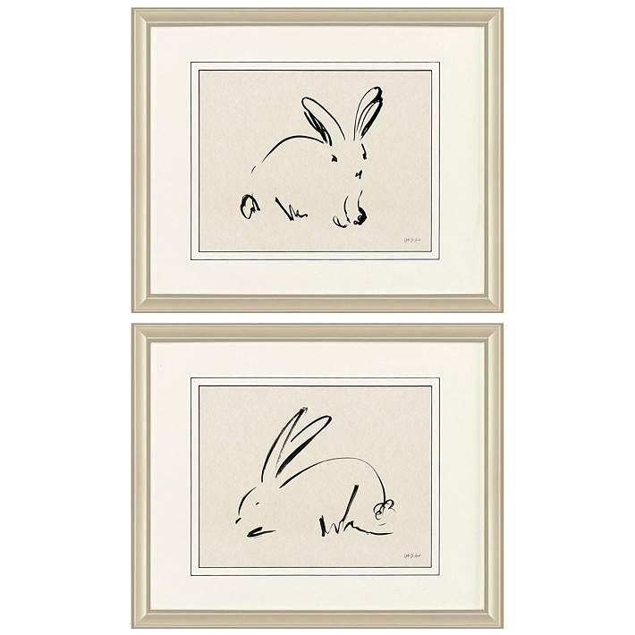 Wall Art Set: Bunny Illustration, Set of 2, Champagne Frame, Minimalist