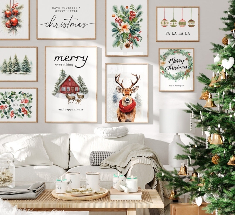 Wall Art Set Christmas Gallery Modern Farmhouse Winter Botanical Prints