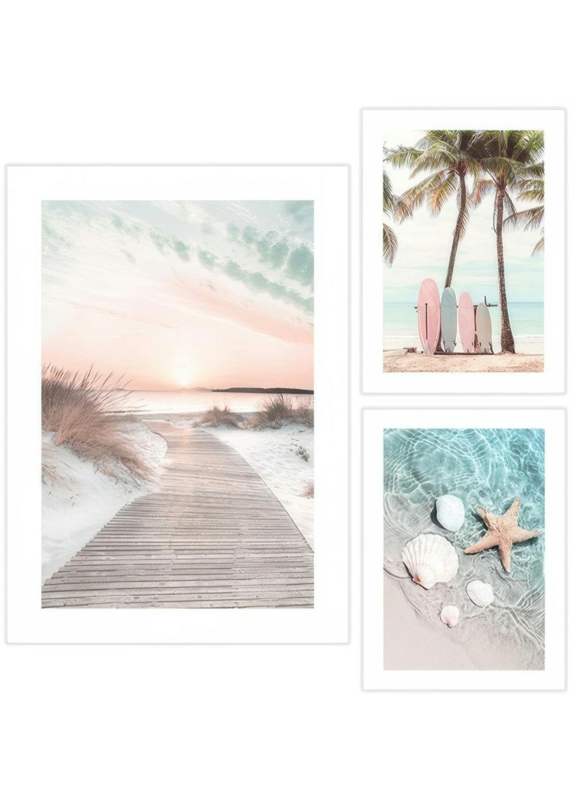 Wall Art Set Coastal Gallery Curated Poster Pack Framed Prints