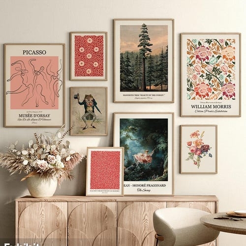 Wall Art Set Eclectic Gallery Vintage Inspired Arched Sideboard