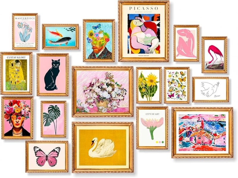 Wall Art Set Eighteen Piece Ornate Gold Frames Eclectic Maximalist