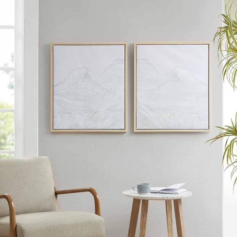Wall Art Set Heavy Gel Texture Wave Pattern Ivory Desert Theme