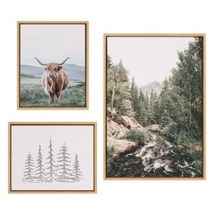 Wall Art Set Highland Cow Print Mixed Media Style Modern Farmhouse