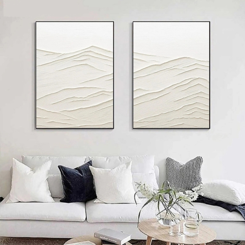 Wall Art Set: Impasto Ridge Texture, Mountain Silhouette, Set of Two, Impasto Set