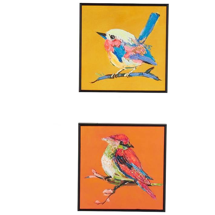 Wall Art Set Impasto Strokes Gold Foil Accents Vibrant Bird Wall Art