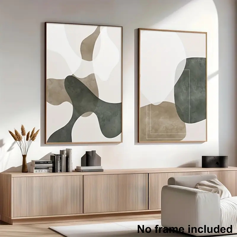 Wall Art Set Japandi Style Organic Shapes Earthy Palette