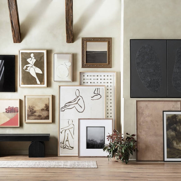 Wall Art Set Layered Gallery Arrangement Neutral Frames Abstract