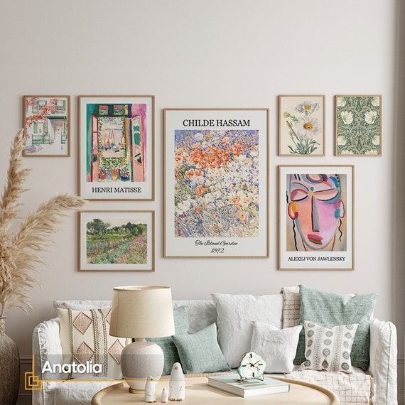 Wall Art Set Light Wood Framed Collection Seven Piece Eclectic