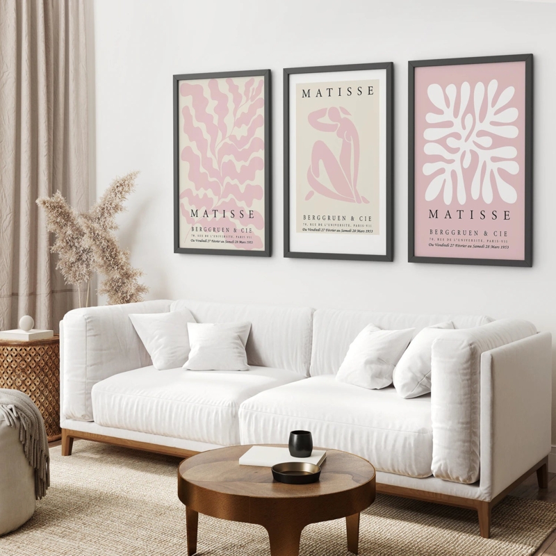 Wall Art Set: Matisse Inspired Botanical Prints in Black Frames.