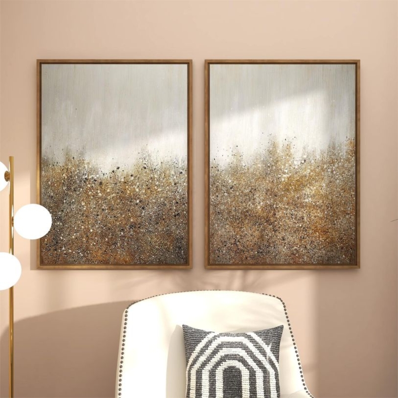 Wall Art Set: Metallic Gold Splatter, Two Piece Composition, Glam