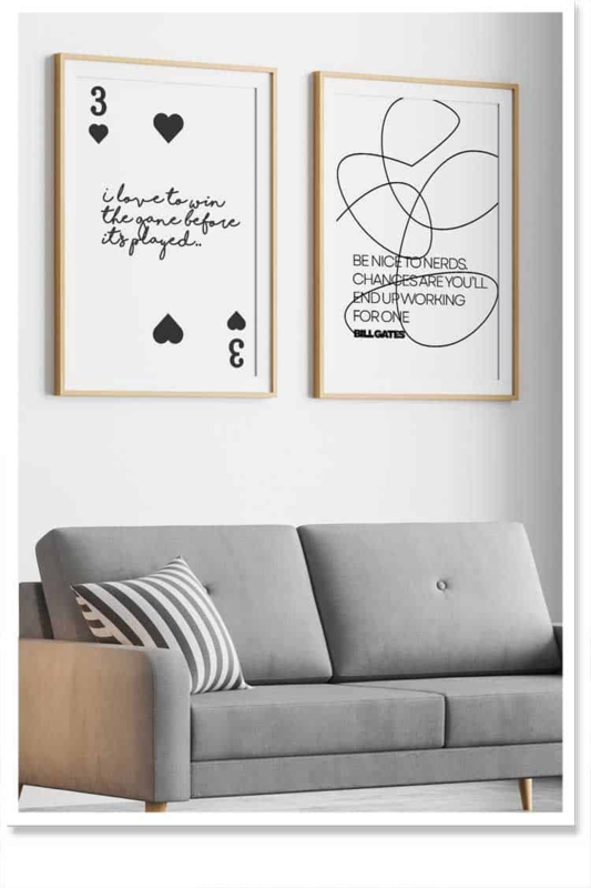 Wall Art Set: Minimalist Graphic Line and Text Art Light Wood Frames (73)