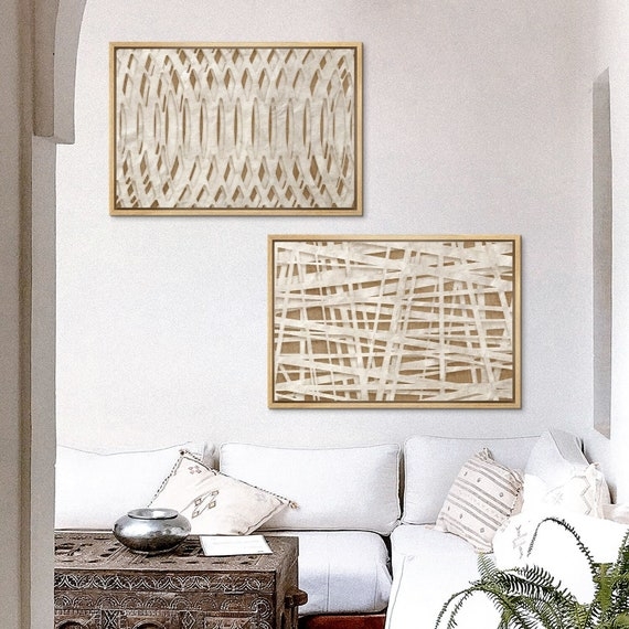 Wall Art Set: Minimalist Rice Paper Texture, Layered Grid