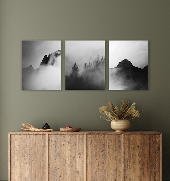 Wall Art Set Misty Mountain Photography Frameless Triptych