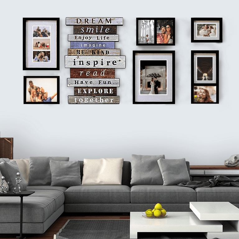 Wall Art Set Mixed Media Inspirational Typography Black Frames Contemporary