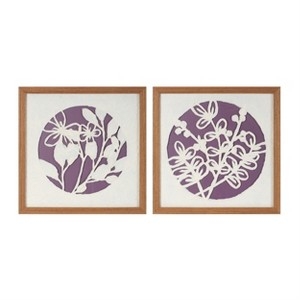 Wall Art Set: Modern Purple Botanical Floral Silhouettes Circular Motif