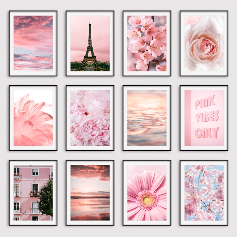 Wall Art Set Monochromatic Pink Gallery Botanical Architectural