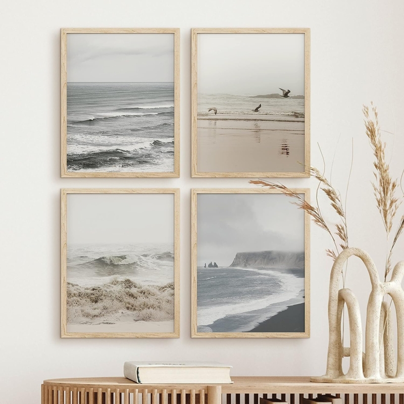 Wall Art Set Neutral Coastal Gallery Four Piece Grid Layout