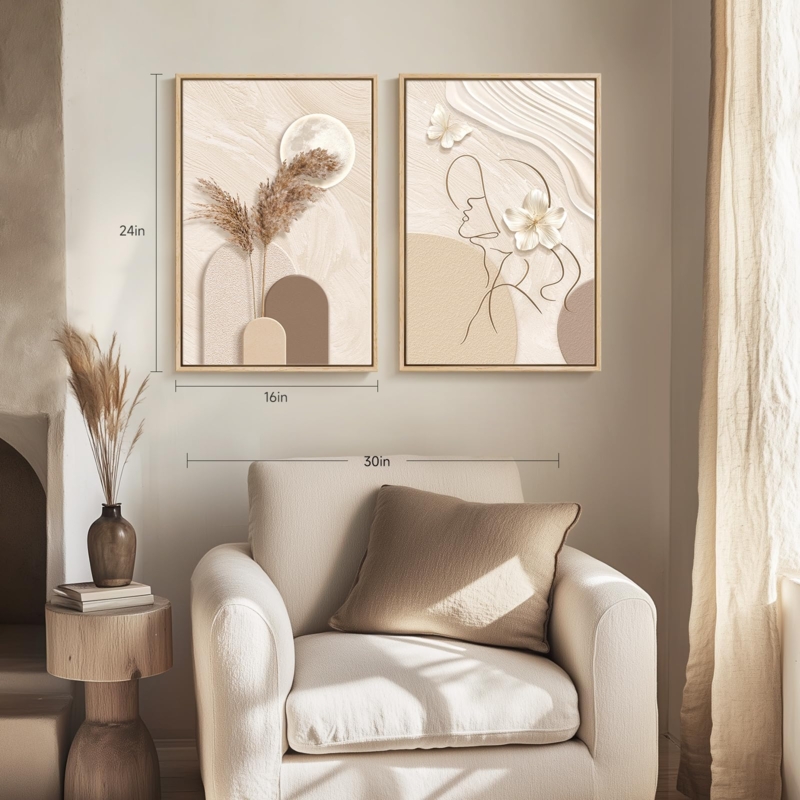 Wall Art Set of 2 Raised Texture Neutral Silhouette Line Art