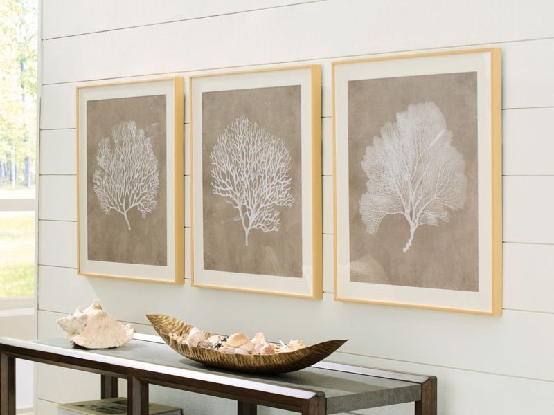 Wall Art Set of 3 Framed Coastal Coral Silhouette