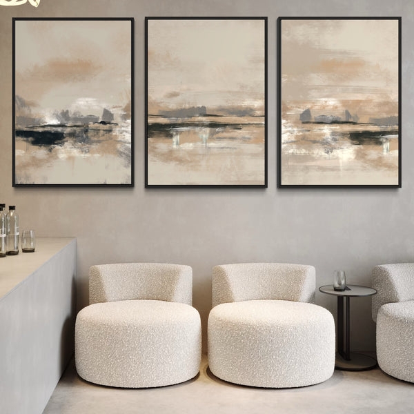 Wall Art Set of 3 Framed Triptych Prints Neutral Beige Organic Modern