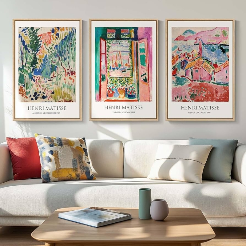 Wall Art Set of 3: Matisse Style Fauvism Landscape Prints, Wood Frames
