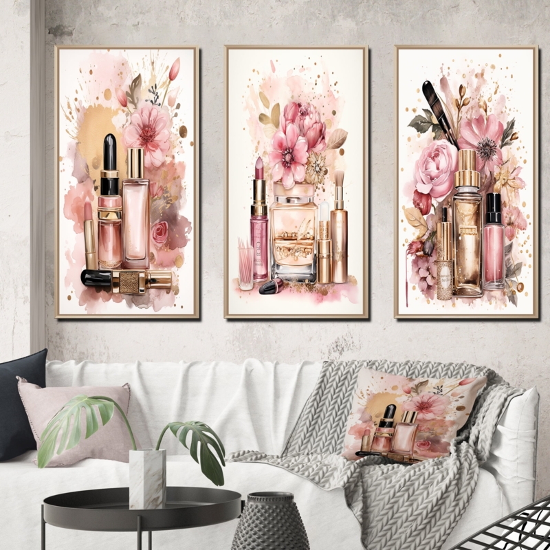 Wall Art Set Of 3 Watercolor Makeup Theme Boho Chic Glam