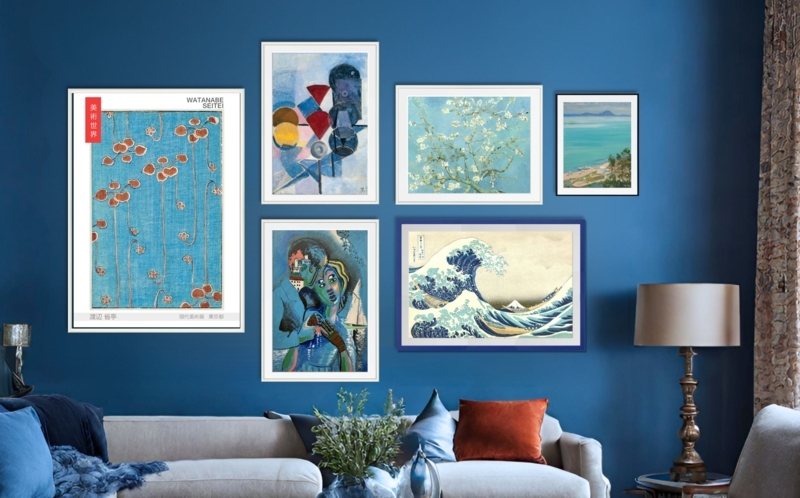 Wall Art Set of 6 Classic Blue Gallery Prints Traditional