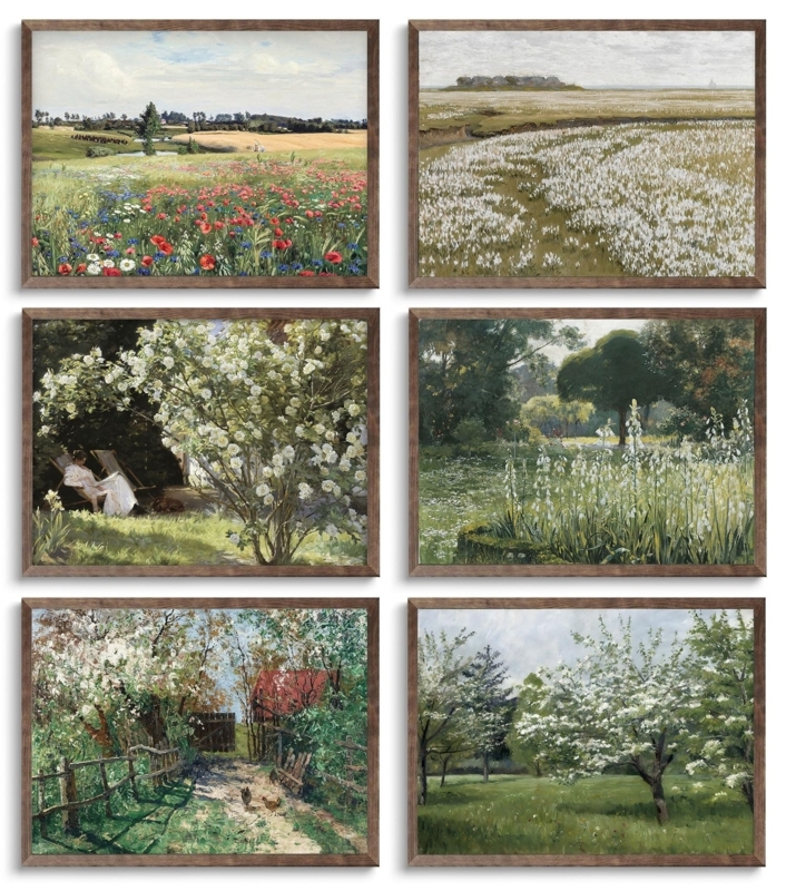 Wall Art: Set of 6 Cottagecore Landscape Prints with Painterly Style