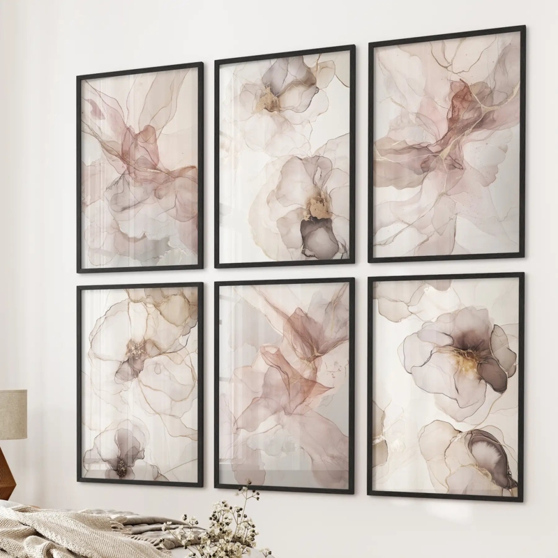 Wall Art Set of 6 Framed Watercolor Floral Prints
