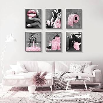 Wall Art Set Of 6 Pink Glitter Accents Fashion Prints