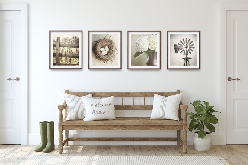 Wall Art Set Of Four Coordinated Photography Framed Cottage Style