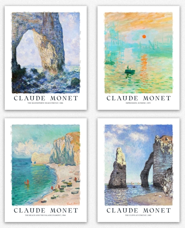 Wall Art Set of Four Impressionist Coastal Monet Reproductions