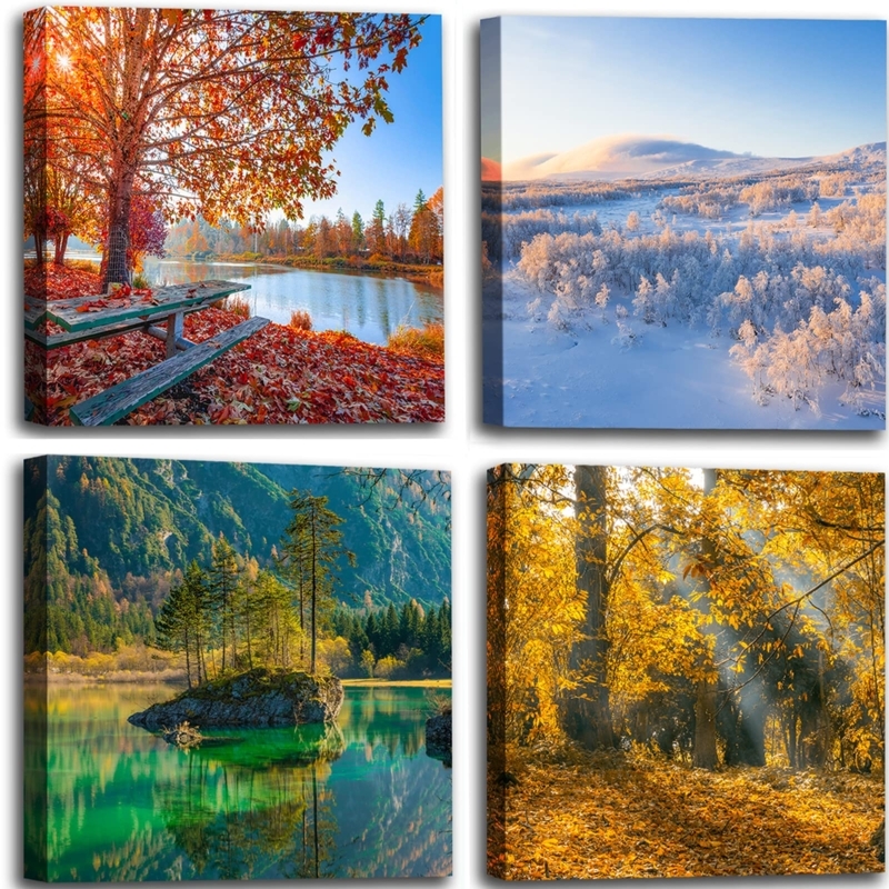 Wall Art Set of Four Square Format Vibrant Nature Photography Canvas