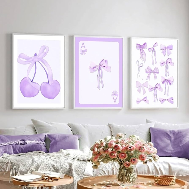 Wall Art Set Of Three Coquette Aesthetic Watercolor Bow Design