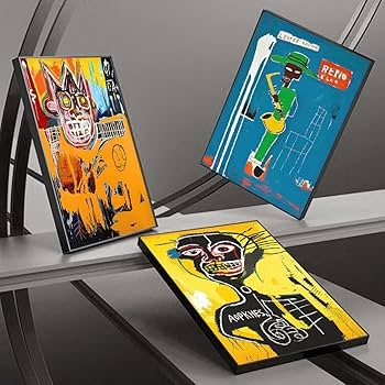 Wall Art Set of Three Vibrant Neo-Expressionist Style Prints Black Frame