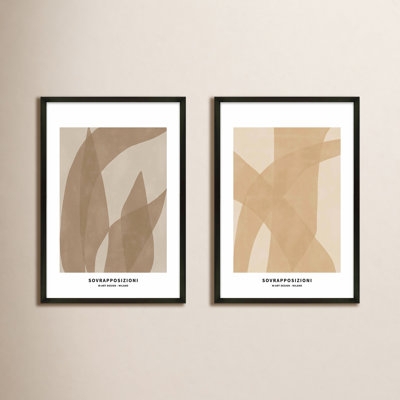Wall Art Set Overlapping Organic Shapes Neutral Earthy Tone Prints