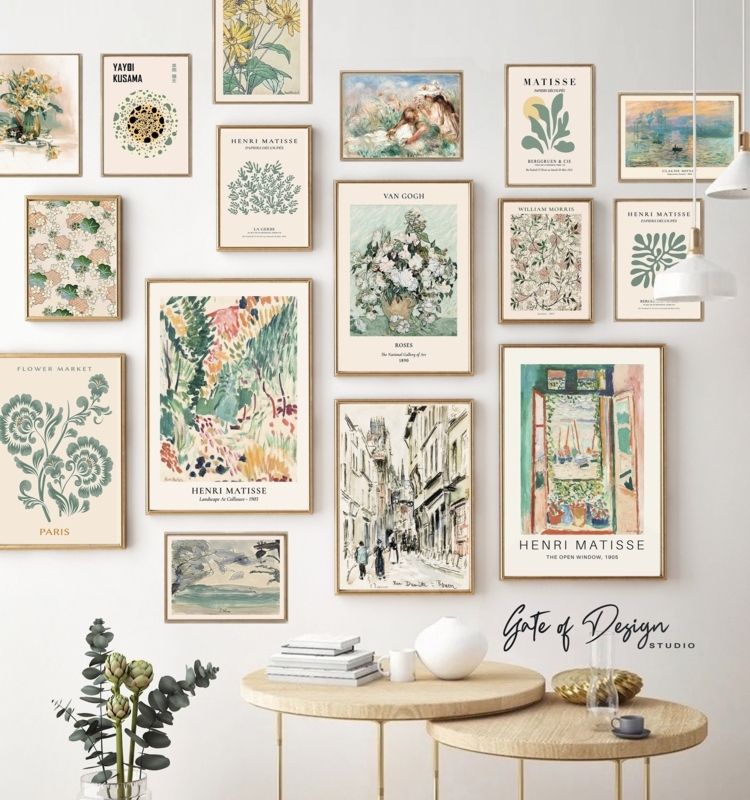 Wall Art Set Sage Green Vintage Botanical Eclectic Framed Prints