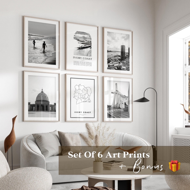 Wall Art Set Six Piece Monochromatic Photography Symmetrical Grid Layout