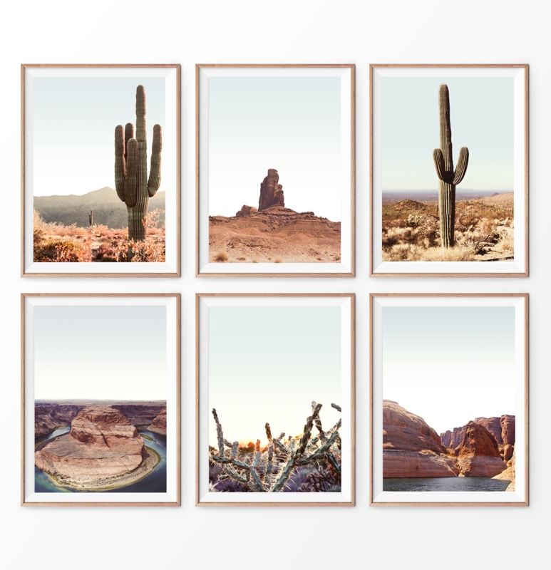 Wall Art Set Six Piece Saguaro Cactus Imagery, Southwestern Bohemian