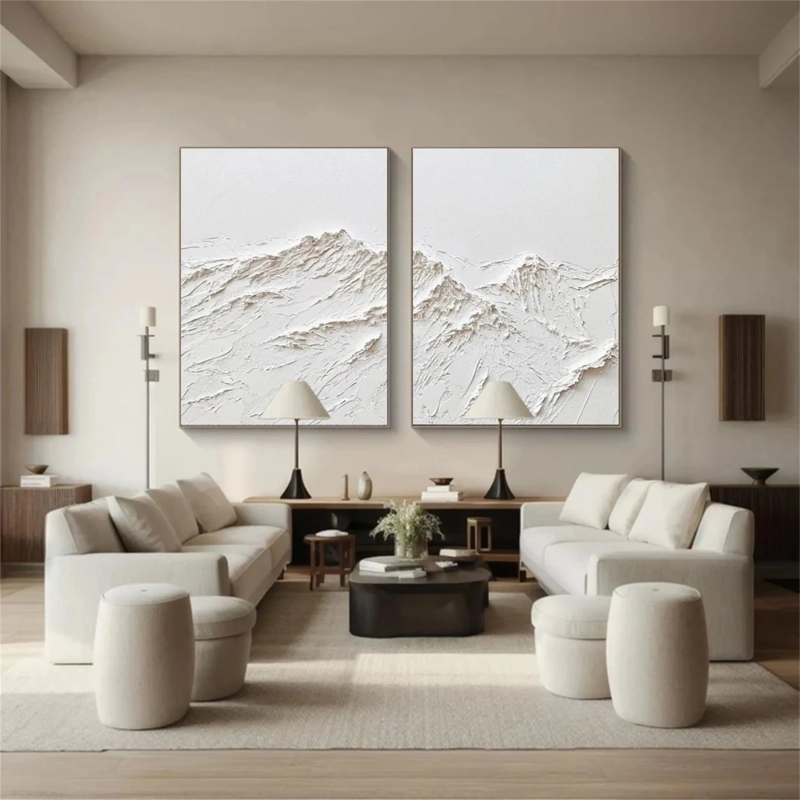 Wall Art Set: Symmetrical Composition, Heavy Impasto Texture, Cream, Japandi Set