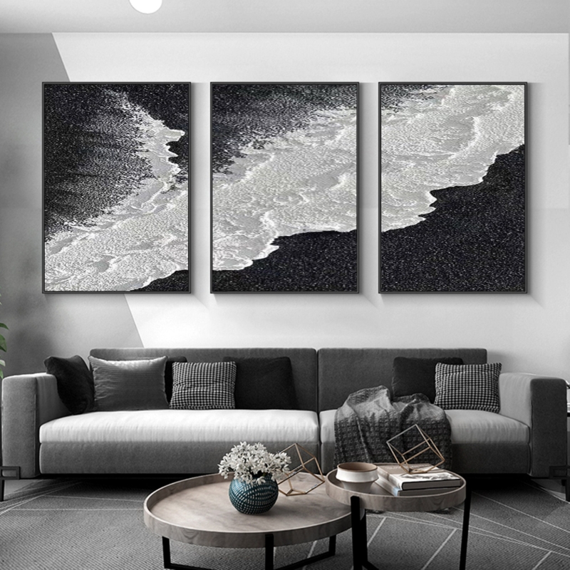 Wall Art Set: Textured Abstract Triptych with Wavy Pattern Detail