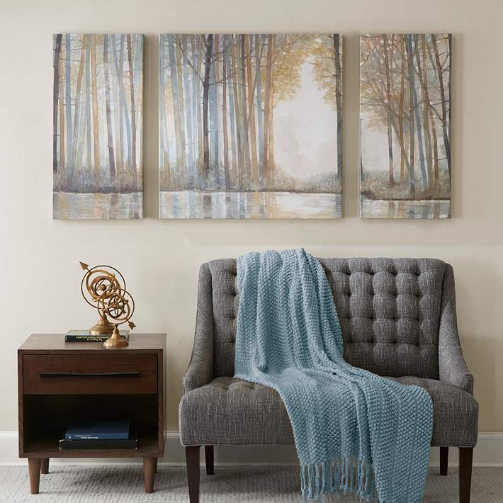 Wall Art Set: Triptych Design, Misty Forest Theme, Transitional