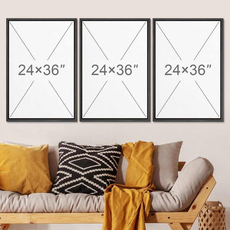 Wall Art Set Triptych Oversized Scale Thin Black Frames Minimalist