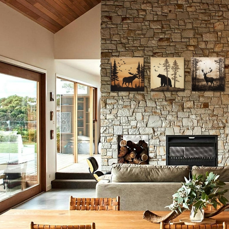 Wall Art Set Triptych Wildlife Silhouettes Square Panels